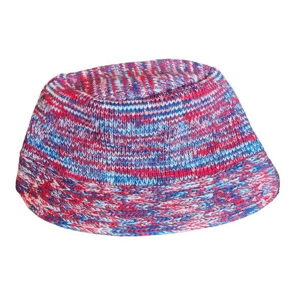 Knit Acrylic Bucket Hat Red Blue White Y2K Unisex NWOT - Picture 5 of 6